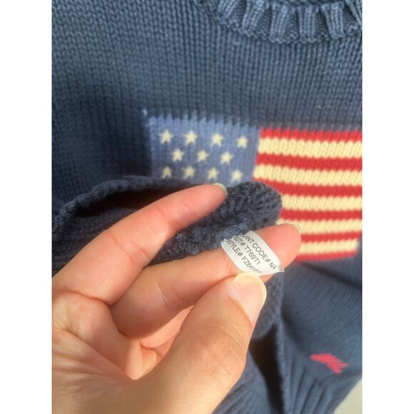 Vintage Unisex Kids Polo Ralph Lauren Navy American Flag Sweater Sz Small 6 - Picture 7 of 16
